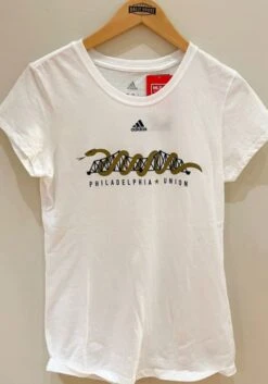 Adidas Philadelphia Union Womens White Bridge Short Sleeve Crew T-Shirt -Clothing Sales Store 14856539 99 MLS PHIUNION TSHIRTS