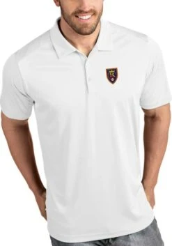 Antigua Real Salt Lake Mens White Tribute Short Sleeve Polo