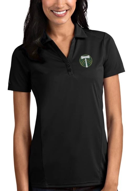 Antigua Portland Timbers Womens Black Tribute Short Sleeve Polo Shirt 3 Antigua Portland Timbers Womens Black Tribute Short Sleeve Polo Shirt