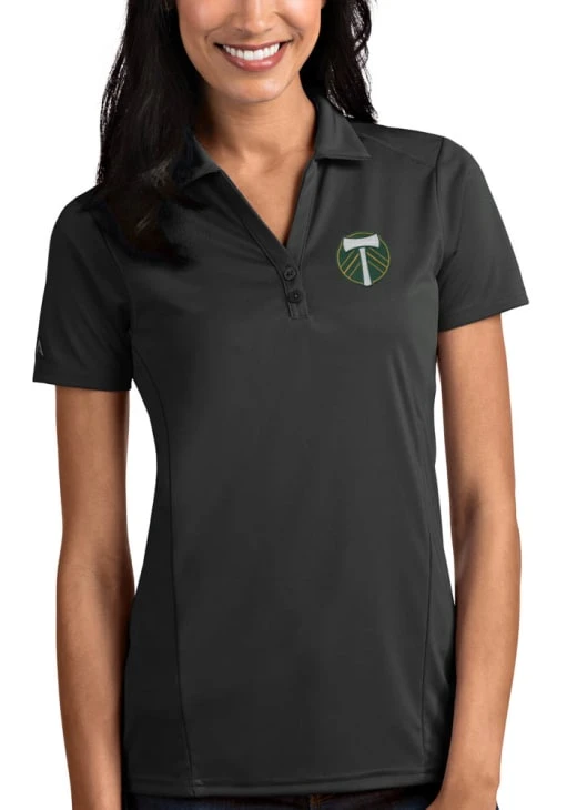 Antigua Portland Timbers Womens Grey Tribute Short Sleeve Polo Shirt 3 Antigua Portland Timbers Womens Grey Tribute Short Sleeve Polo Shirt