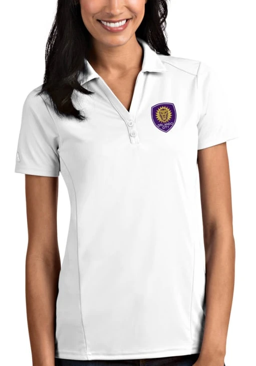 Antigua Orlando City SC Womens White Tribute Short Sleeve Polo Shirt 3 Antigua Orlando City SC Womens White Tribute Short Sleeve Polo Shirt
